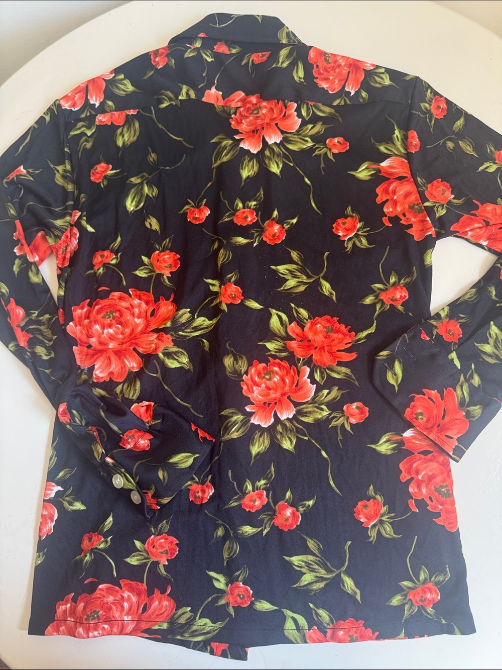 Vintage Spiegel 1970s Black Button-Down Shirt with Red Floral Print - Picture 3 of 7